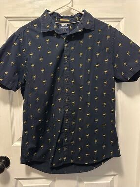 Denim & Flower Navy Short-Sleeve Shirt with Flamingo Print Men’s Size Medium